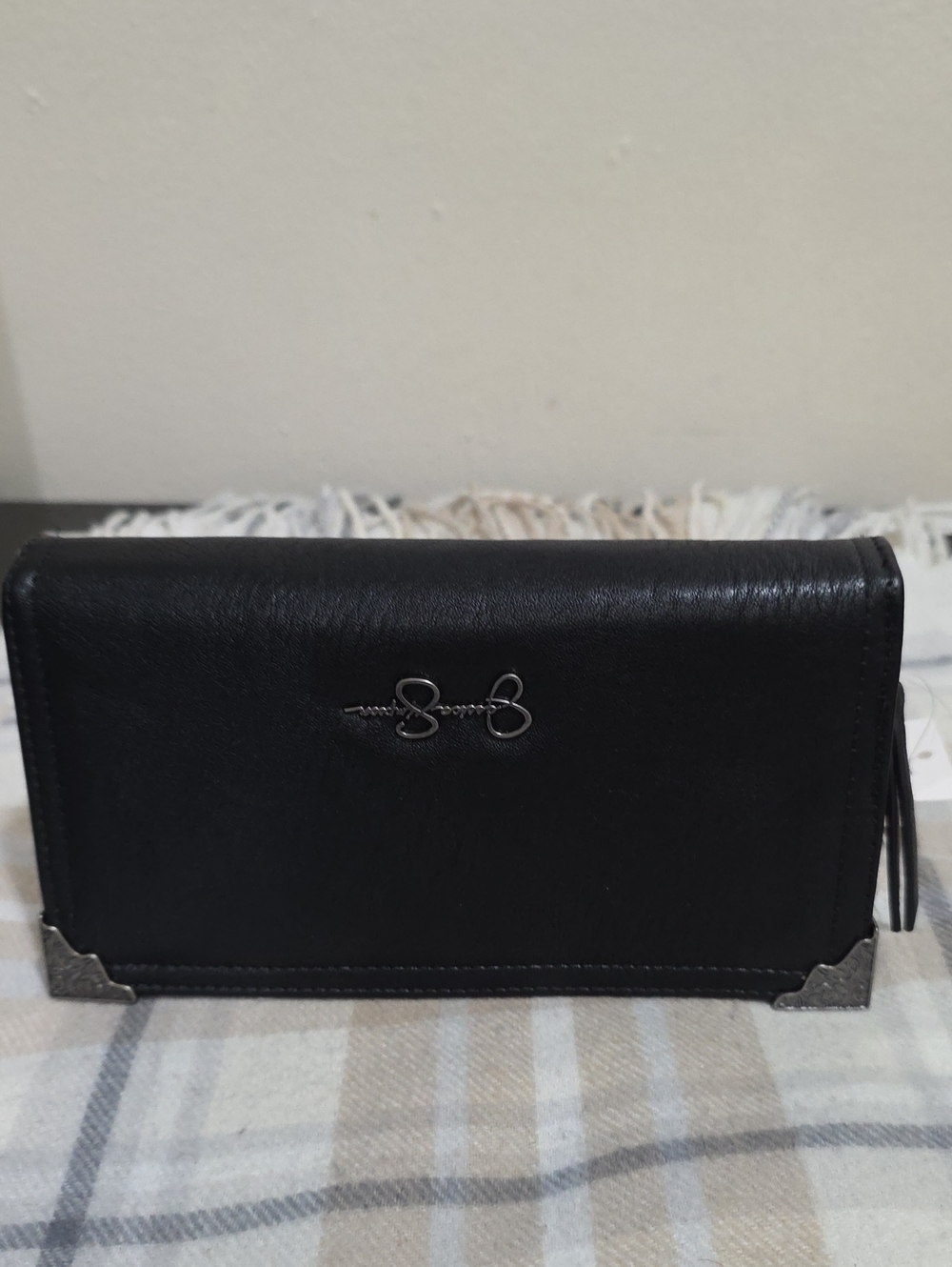 Jessica Simpson Black Leather Wallet with Silver Accents